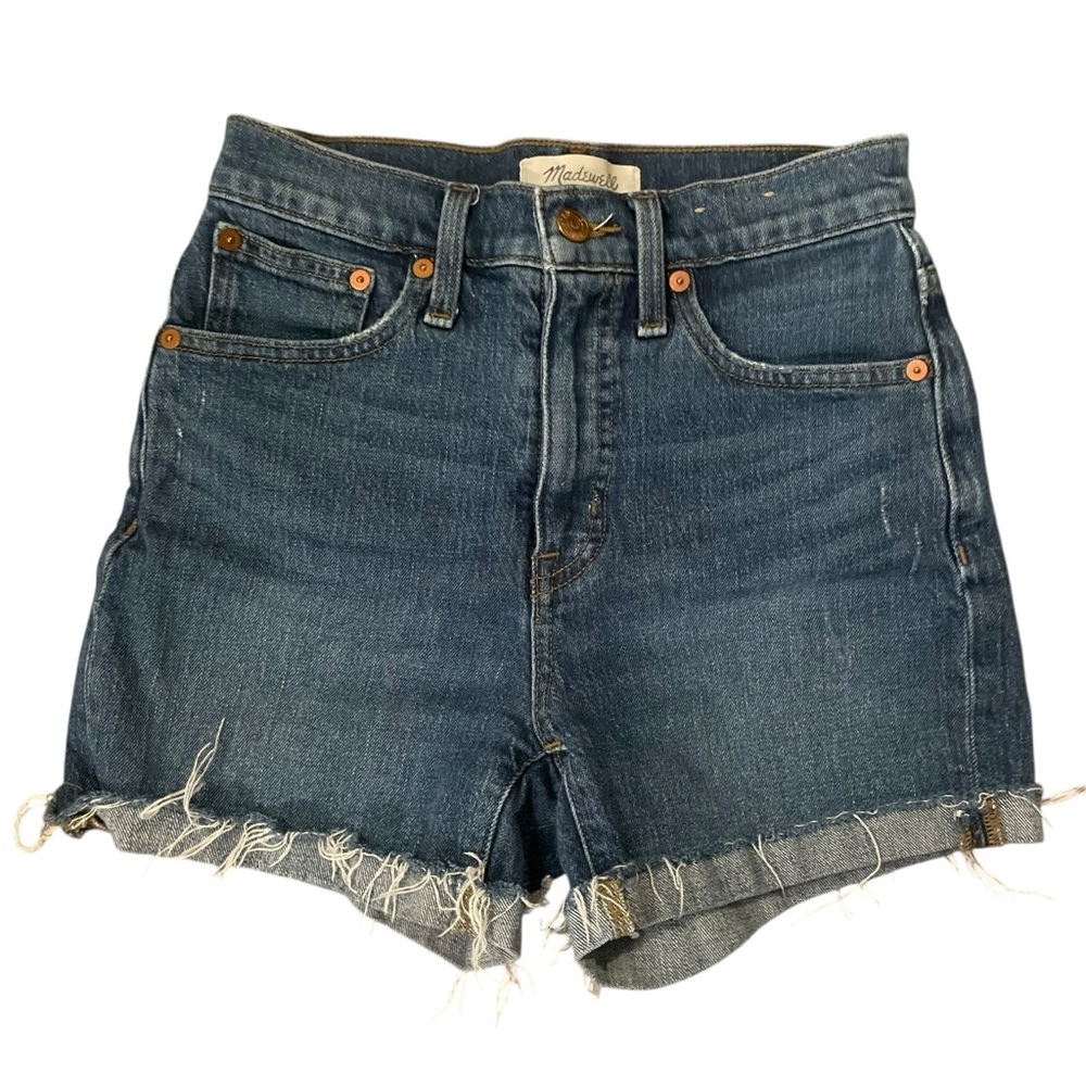 Madewell Women's Dark Blue Denim High-Rise Jean Shorts Size 23 Distressed